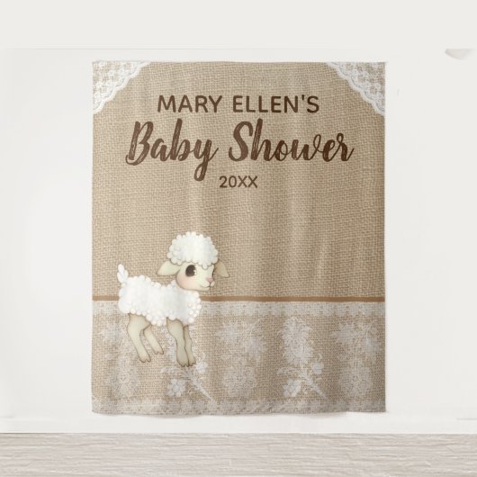 Rustikale Burlap Little Lamb Baby Dusche Hintergru Wandteppich (Vorderseite)