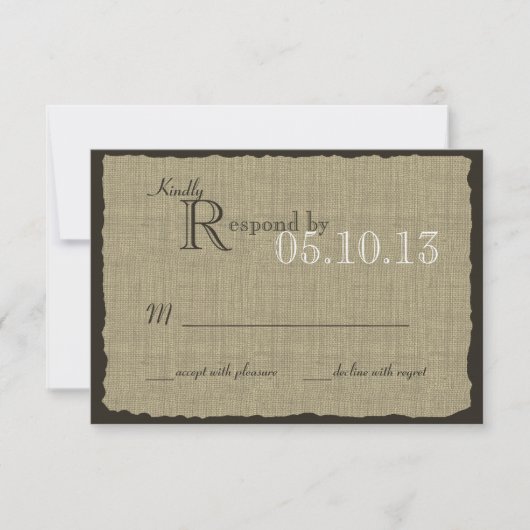 Rustikale Burlap Look Hochzeitsreaktion RSVP Karte (Vorderseite)