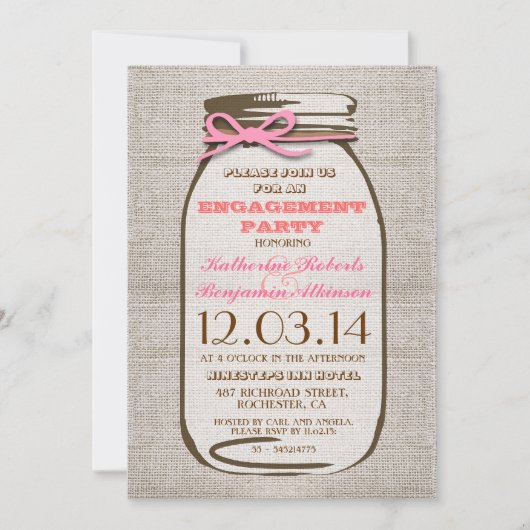 Rustikale Burlap Mason Jar Engagement Party Einladung (Vorderseite)