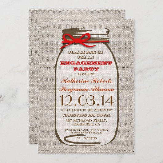Rustikale Burlap Mason Jar Engagement Party Einladung (Vorne/Hinten)
