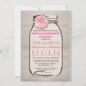 Rustikale Burlap Mason Jar Pink Engagement Party Einladung (Vorderseite)