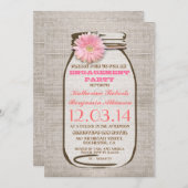 Rustikale Burlap Mason Jar Pink Engagement Party Einladung (Vorne/Hinten)