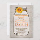 Rustikale Burlap Mason Jar Sunflower Engagement Pa Einladung (Vorderseite)