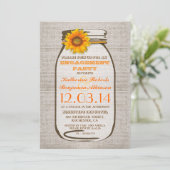 Rustikale Burlap Mason Jar Sunflower Engagement Pa Einladung (Stehend Vorderseite)