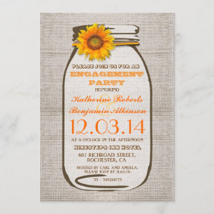 Rustikale Burlap Mason Jar Sunflower Engagement Pa Einladung