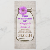 Rustikale Burlap-Maurer Glas lila Hochzeitsprogram Programm (Vorderseite)