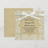 Rustikale Burlap mit weißer Spitze und Bugbridaldu Einladung (Vorne/Hinten)