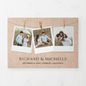 Rustikale Burlap Mountain Forest String Light Wedd Dreifach Gefaltete Einladung (Cover)