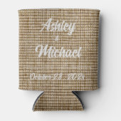 Rustikale Burlap Nature Muster Hochzeit kann kühle Dosenkühler (Vorderseite)