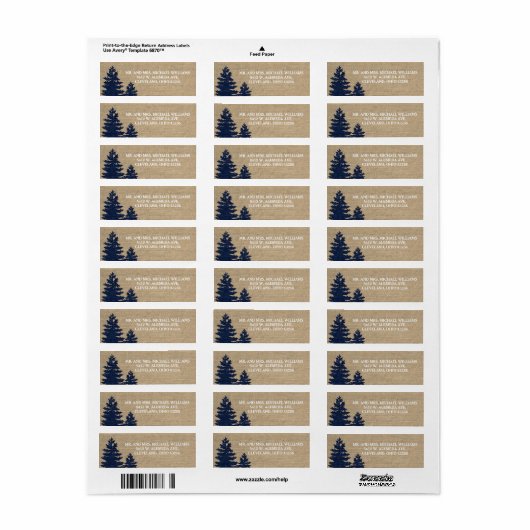 Rustikale Burlap Pine Trees Winter Wedding Labels (Vorne)