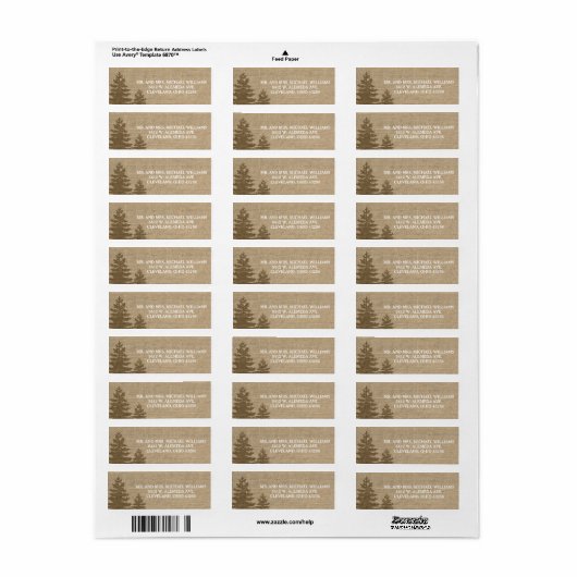 Rustikale Burlap Pine Trees Winter Wedding Labels (Vorne)