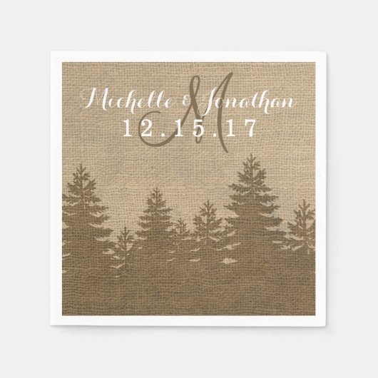 Rustikale Burlap Pine Trees Winter Wedding Napkin Serviette (Vorderseite)