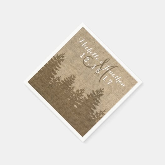 Rustikale Burlap Pine Trees Winter Wedding Napkin Serviette (Ecke)