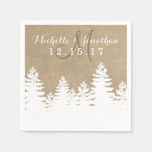 Rustikale Burlap Pine Trees Winter Wedding Napkin Serviette (Vorderseite)