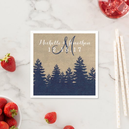 Rustikale Burlap Pine Trees Winter Wedding Napkin Serviette (Beispiel)
