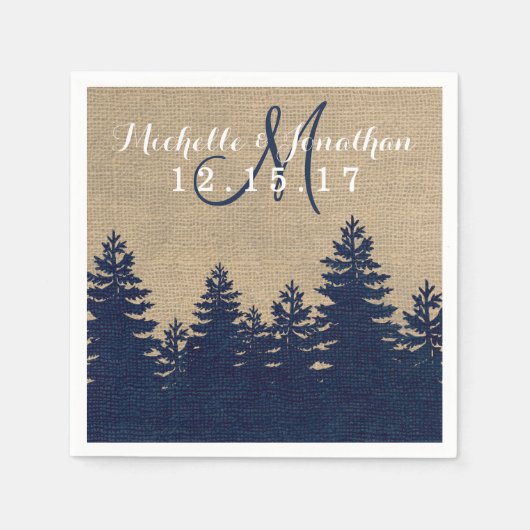 Rustikale Burlap Pine Trees Winter Wedding Napkin Serviette (Vorderseite)