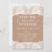 Rustikale Burlap Print & Lace Wedding Einladung (Vorderseite)