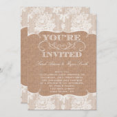 Rustikale Burlap Print & Lace Wedding Einladung (Vorne/Hinten)