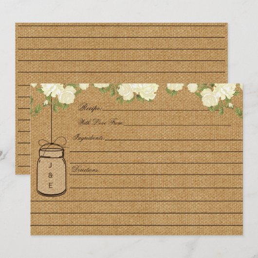 Rustikale Burlap-Rose Brautparty-Rezepturkarten (Vorne/Hinten)