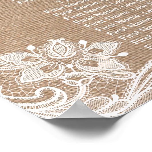 Rustikale Burlap-Saitenlampen Hochzeitsdiagramm Poster (Ecke)