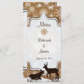 Rustikale Burlap-, Snowflakes & Deer Wedding Menu Menükarte (Vorne/Hinten)