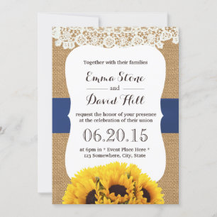 Rustikale Burlap Sonnenblumen Hochzeit abgeschloss Einladung
