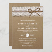 Rustikale Burlap-String in einer Bow Lace Wedding Einladung (Vorne/Hinten)