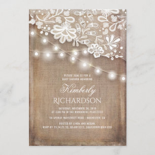 Rustikale Burlap String Lights Leder Baby Dusche Einladung