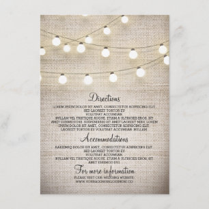 Rustikale Burlap String Lights Wedding Details Car Begleitkarte