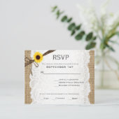 Rustikale Burlap-, Sunflower & Lace Wedding RSVP C Karte (Stehend Vorderseite)