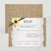 Rustikale Burlap-, Sunflower & Lace Wedding RSVP C Karte (Vorne/Hinten)
