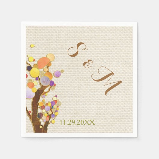 Rustikale Burlap Tree-Hochzeit Serviette (Vorderseite)