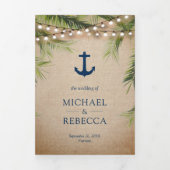 Rustikale Burlap Tropical Palm Anchor Lights Hochz Dreifach Gefaltete Einladung (Cover)