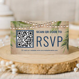 Rustikale Burlap Tropical Palm QR Code UAWG Weddin Begleitkarte