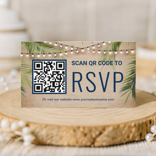 Rustikale Burlap Tropical Palm QR Code UAWG Weddin Begleitkarte