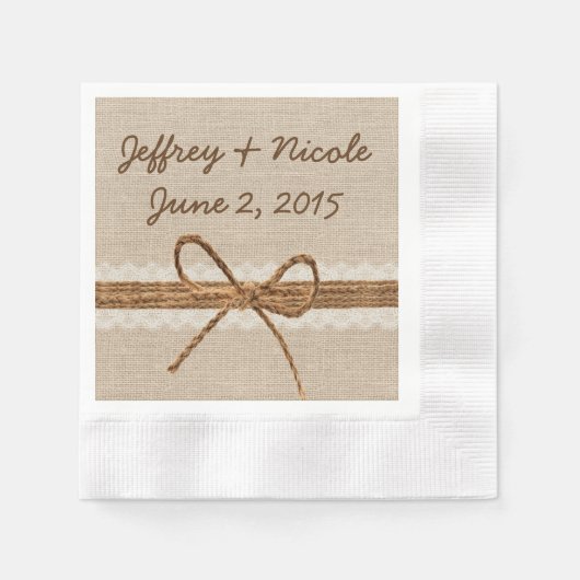 Rustikale Burlap Twine Country Wedding Serviette (Vorderseite)