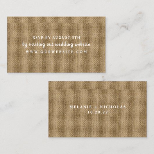 Rustikale Burlap-uAwg-Website Begleitkarte (Vorne/Hinten)