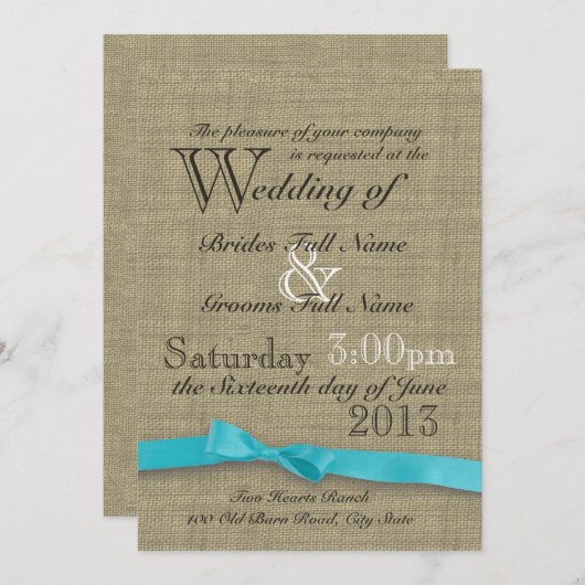 Rustikale Burlap- und Bow-Country-Hochzeit Einladung (Vorne/Hinten)