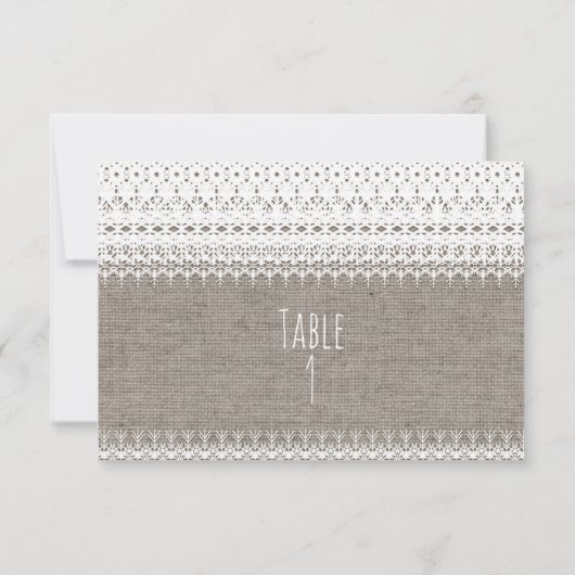 Rustikale Burlap- und elegante Lace Wedding-Tischn Einladung (Rückseite)