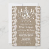 Rustikale Burlap- und Lace Chandelier Wedding Einladung (Vorderseite)