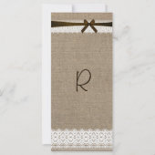Rustikale Burlap- und Vintage Rackkarte (Vorderseite)