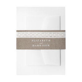 Rustikale Burlap- und Vintage White Lace Hochzeit Einladungsbanderole
