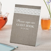 Rustikale Burlap- und Vintage White Lace Hochzeit Sockelschild (In Situ)