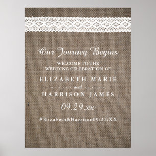 Rustikale Burlap- und Vintage White Lace Wedding W Poster