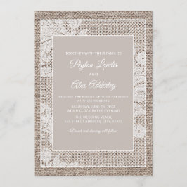 Rustikale Burlap Vintage elegante White Lace Weddi Einladung