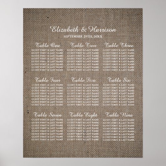 Rustikale Burlap Wedding Poster (Vorne)