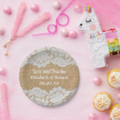 Rustikale Burlap- & White Lace Hochzeitspapier-Tel Pappteller (Party)