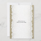 Rustikale Burlap & White Lace Romantische Hochzeit Einladung (Rückseite)
