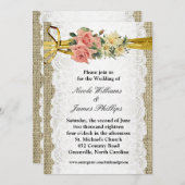 Rustikale Burlap & White Lace Romantische Hochzeit Einladung (Vorne/Hinten)