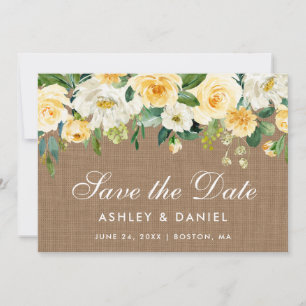 Rustikale Burlap Yellow White Floral Save The Date
